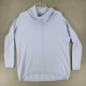 Kinross‎ Womens Medium Cashmere Sweater Blue Cowl Neck Knit Turtle